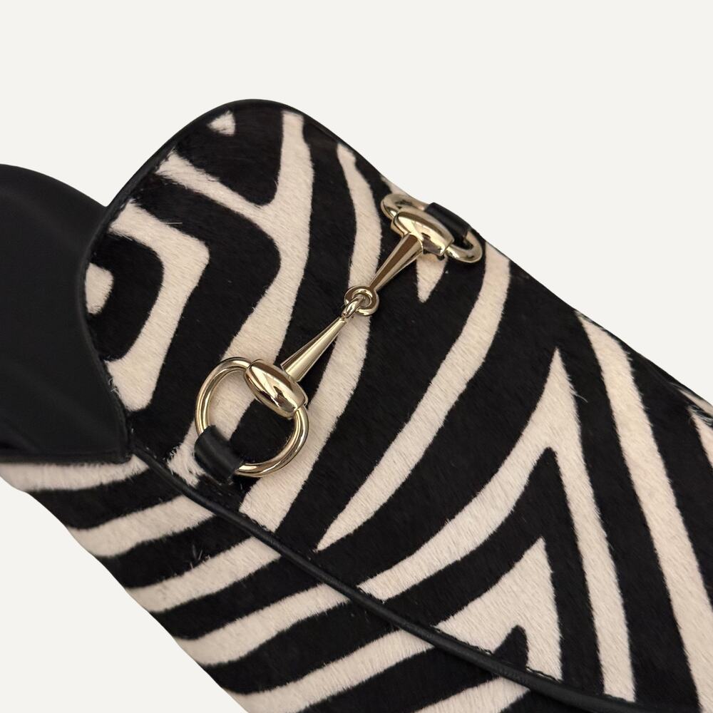 Gucci Zebra Print Horsebit Mules in Black and White - Picture 2 of 9